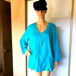 Turquoise tunic top with embellishments
